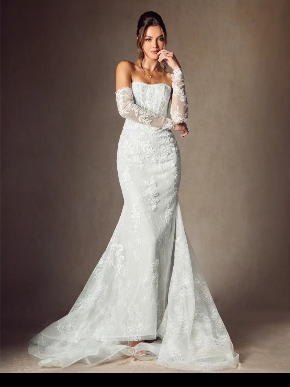 Azazie Catlin White Lace Off-Shoulder Mermaid Wedding Dress size 2 nwt